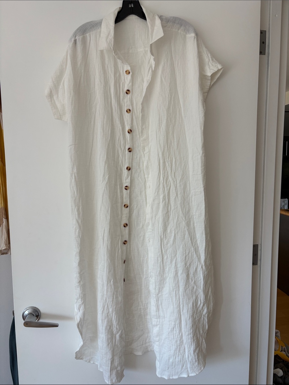 Casual White Midi Button-Front Shirt Dress
